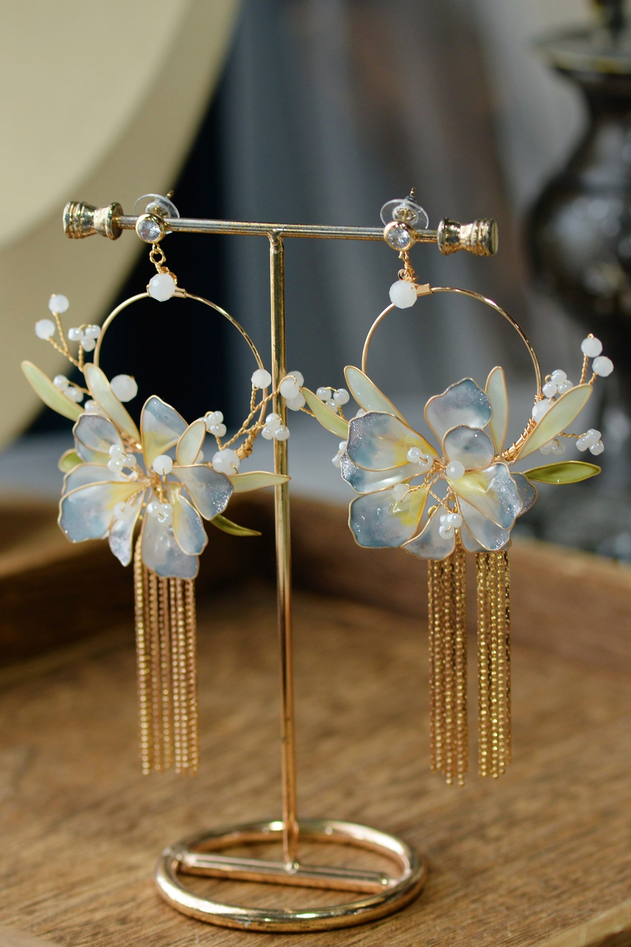 Brass Earring Lotus Flower Design Handmade Unique Hoop Fashion